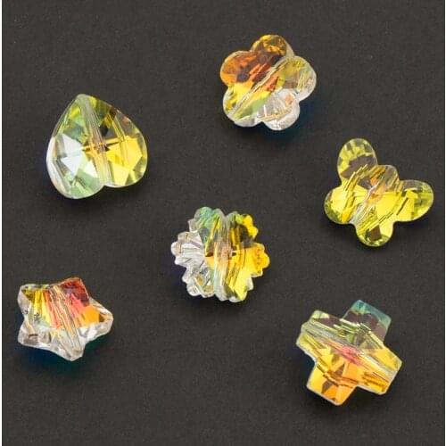 14mm Straight Hole Heart Shape Pendant Crystal Butterfly Beads Glass Pendant Rhinestones Charms for Earrings Making DIY 28PCS