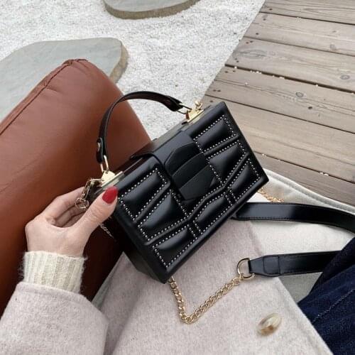 2020 New Luxury Retro Designer Ladies Bags Personality Purse Rivet Box Shape Chain Bag Tote Bag Lock Shoulder Shoulder Handbag