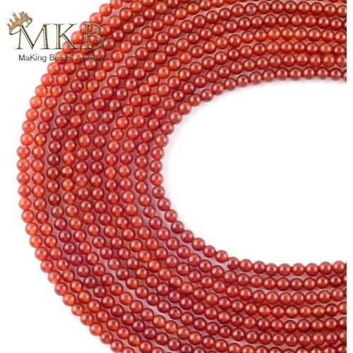 3mm Red Agates Natural Stone Beads For Jewelry Making Round Space Loose Beads DIY Handmade Bracelets Jewellery Strand 15"