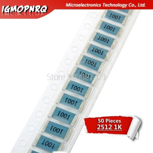 50PCS 2512 SMD Resistor 5% 1K ohm 1W 102