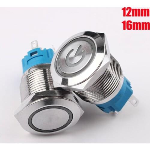 3V 5V 12V 24V 220V Car Button Switch Self-Locking 12mm 16mm Power Reset Yellow Green Red Blue White LED Waterproof Metal Switch