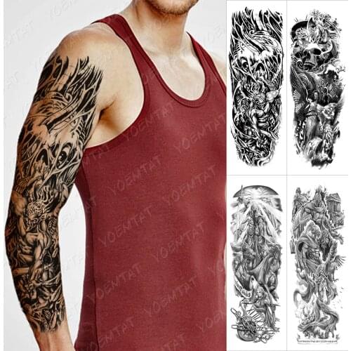 Large Arm Sleeve Tattoo Mechanical Skull Demon Waterproof Temporary Tatto Sticker Angel Warrior Body Art Full Fake Tatoo Men