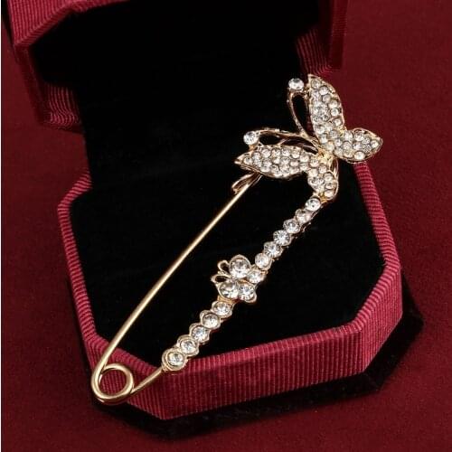 Large pin rhinestone brooch cape buckle handmade Crystal butterfly brooch pins for women party scarf jewelry