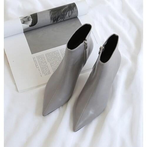 Pointed high heel white booties Autumn and winter new fine heel Martin boots Naked boots Womens boots Spring single boots