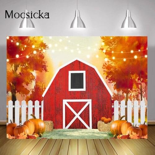 Fall Red Barn Birthday Portrait Photography Backdrop Watercolor Autumn Scenery Background Farm Newborn Pumpkin Harvest Photocall