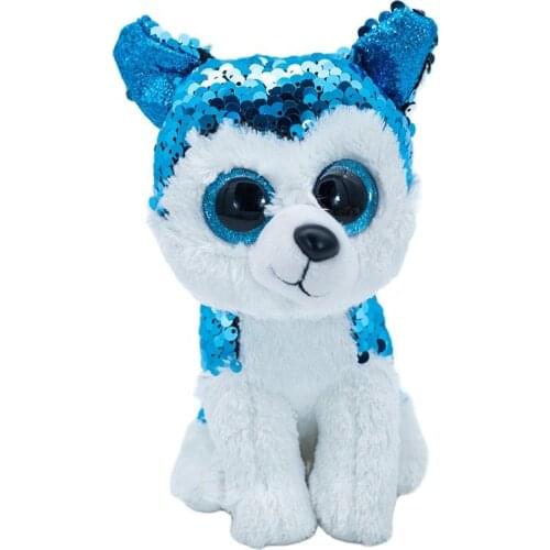 New 6" 15cm Ty Big Eyes Stuffed Peas Plush Animal Blue sparkling husky Collection dog Doll Childrens Birthday Gift
