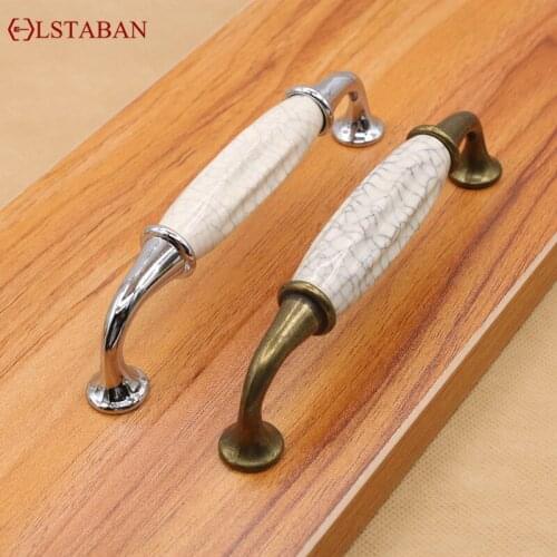 LSTABAN European Style Cracked Ceramic Zinc Alloy Knob Wardrobe Drawer Cupboard Door Single Hole Antique Furniture Handle