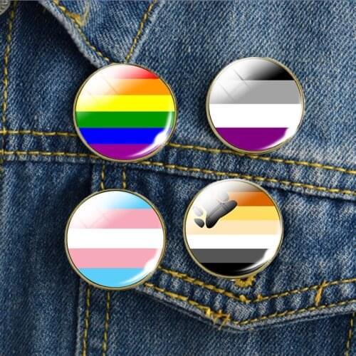 Pride Rainbow Gay Glass Flag Badge Support Gay Lesbian Bisexual Transgender Symbol Metal Pin Icons Brooch Jewelry Accessories