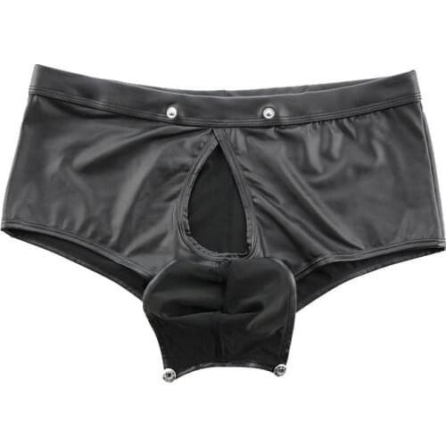Mens Sexy Underwear Black Tight Patent Leather Mini Underwear Clubwear Pole Dance Hip-Hop Boxer Shorts