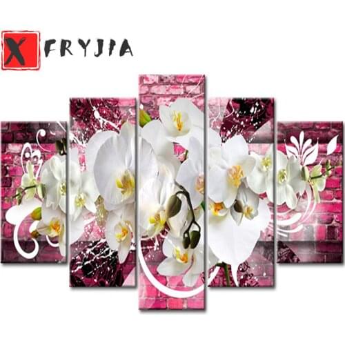 5pcs Full Square Round Drill 5D DIY Diamond Painting Orchid peony lily Multi-picture Combination Embroidery 5D Gift home decor