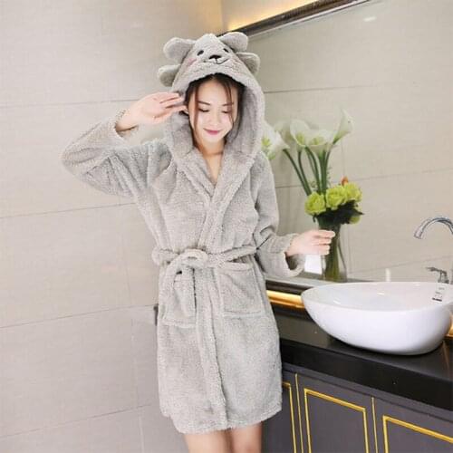 Sleepwear Korean Winter Fashion Lamb Velvet Thickened Flannel Ladies pijama Cute Cartoon Plush Hooded Female Nightgown