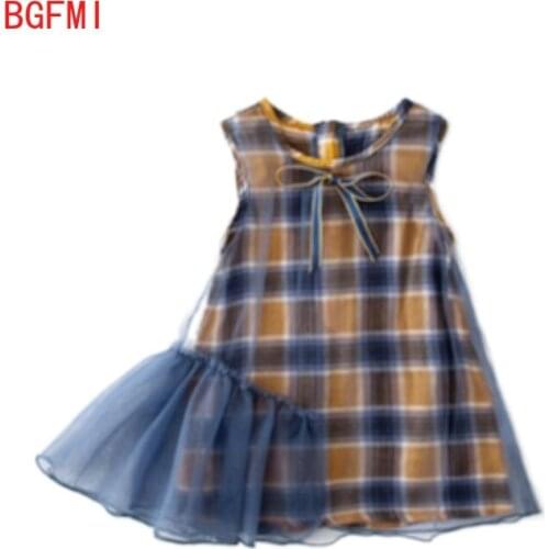 2021 NEW Girls' Dresses Summer clothes Lattice Princess dress Baby fashion Bowknot chiffon Childrens clothing Back hollow 1-6 Y
