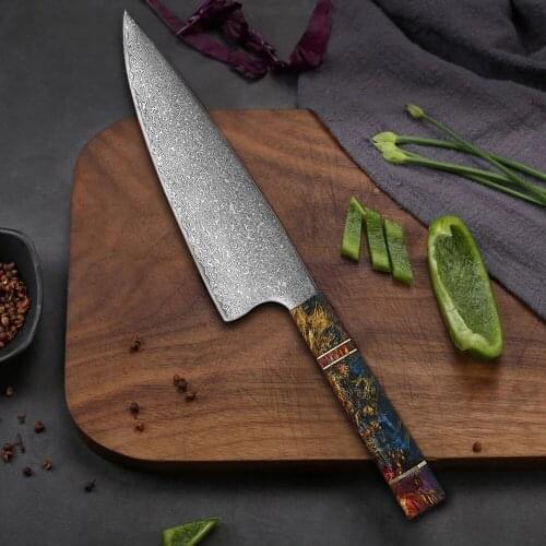 8.5 Inch Chef Knife Damascus Steel Professional Kitchen Knife Sharp Cleaver Slicing Utility Stable Wood Handle with Gift Box