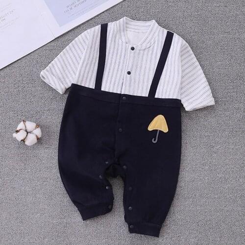 Newborn Baby Boy Girl Clothes Spring Autumn Unisex Long Sleeve Baby Rompers Cotton Turn-Down Collar Striped Infant Jumpsuit