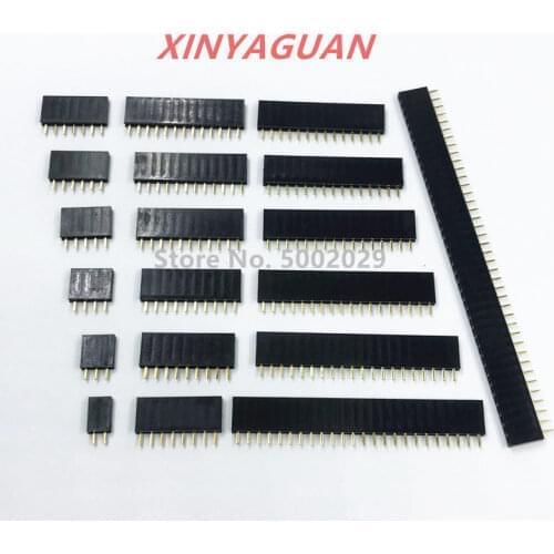 2.54mm Pitch Single Row Female 2~40P PCB socket Board Pin Header Connector Strip Pinheader 2/3/4/6/10/12/16/20/40Pin For Arduino