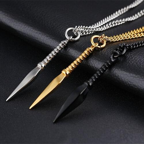 Fashion Rock metal Spear Pendant Necklaces for men black chain Mens necklace Kolye Bijoux Collar collier homme