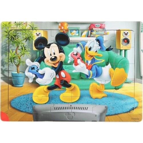 Disney Frozen Mickey Super Wings 30pcs Wooden Frame Puzzle for Early Education Children Bottom Box Puzzle Toys For Children