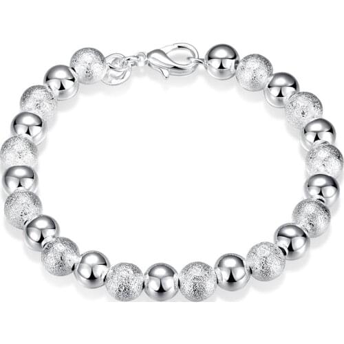 925 sterling silver hanging buckle fashion 8mm sand light beads small ball bracelet wedding party gift jewelry accessory