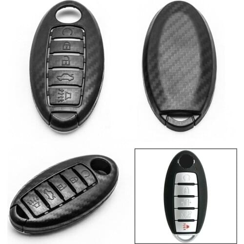 Carbon Fiber Style Full Sealed Key Fob Case for Nissan Infiniti 5-Button Keyless