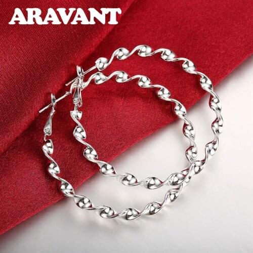 925 Silver 45MM Hoop Earrings For Women Girls Fashion Jewelry Gift