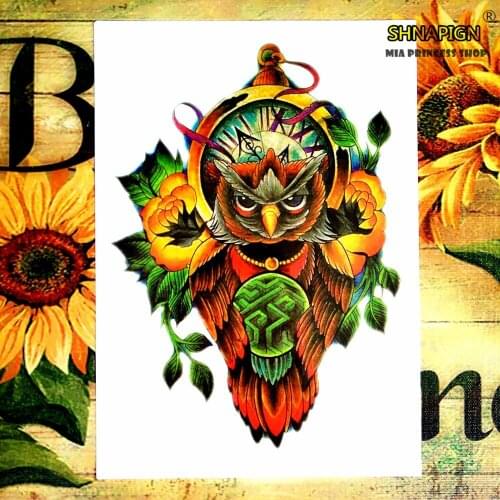 SHNAPIGN Color Owl Temporary Tattoo Body Art Flash Tattoo Stickers 12*20cm Waterproof Henna Styling Home Decor Wall Sticker