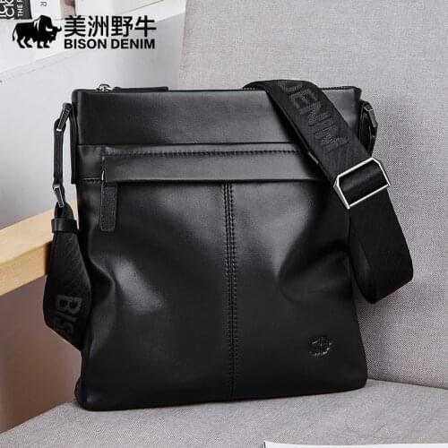 American Bison Leather Mens Bag One-shoulder Bag Trendy Vertical Korean Version of Business Casual Mens Bag Slant Bag Backpack