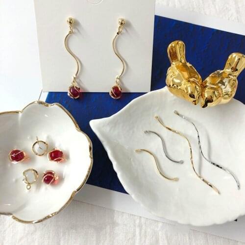 Color retention curve earrings accessories DIY copper wire round opal round drop earring material double hanging wave ear line