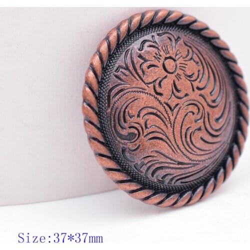 6PC 37*37 MM Antique Copper Flower Engraved Rope Side Metal Leathercraft Handbag Belt Concho Accessories Screwback