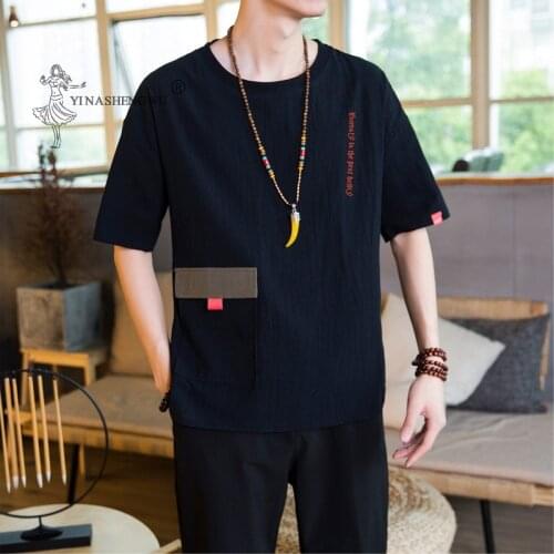 Japanese Kimonos T-shirt Short-Sleeved Embroidered Harajuku Yukata Japan Summer Male Linen Men Shirts Trousers Asian Costume New