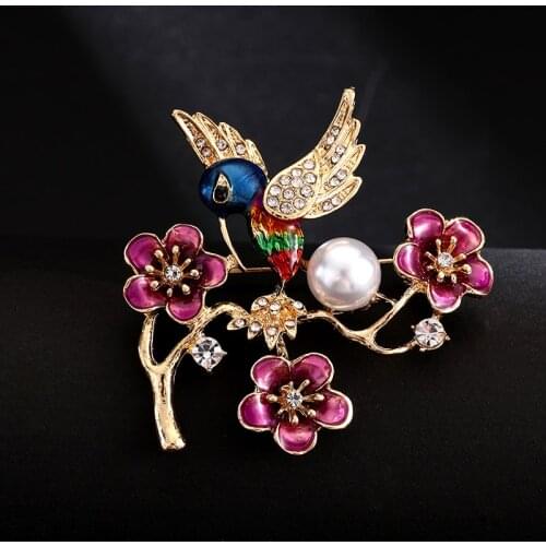 Pearl Rhinestone Flower Tree Bird Animal Brooch Fashion Lady Party Jewelry Gift
