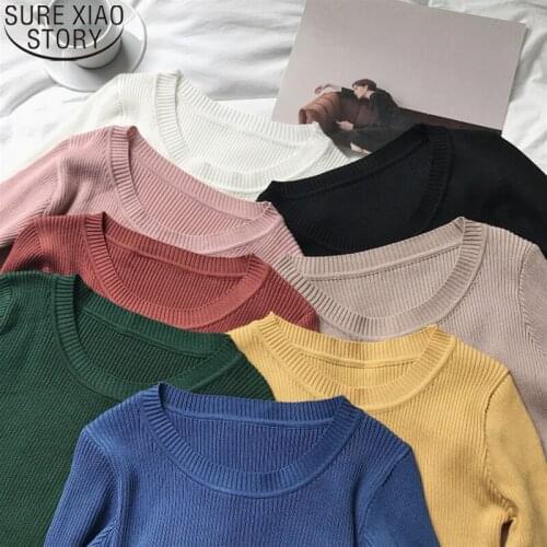 Autumn and Winter Knitted Shirt Cotton 2021 New Fashion Solid 8 Colors Round Collar Long Sleeve Bottomming T-shirt Women 16052