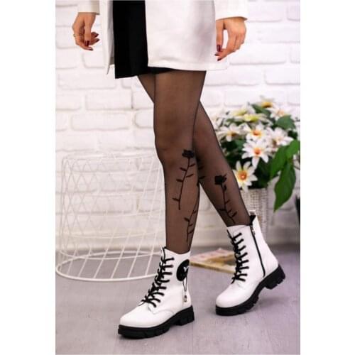 LORİNSER Women White Inspiration Hand Zipper Skin Lace-Up Boots