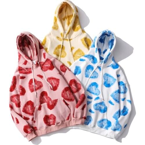 Spring Autumn Hoodie Women Heart Letter Printed Big Pocket Hooded Pullover Soft Cozy High Street Harajuku Streetwear