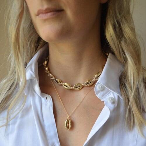 Bohemian style summer beach leisure fashion new fashion womens alloy shell multi-layer Necklace collarbone chain wholesale