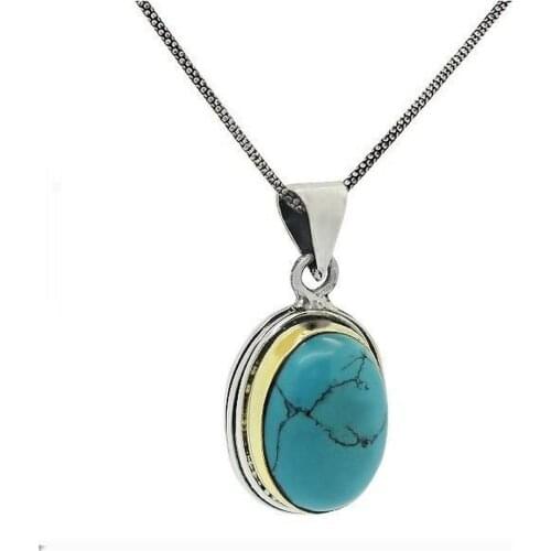 Silver Natural Firüze Cubic Zirconia Women Necklace Hand Work