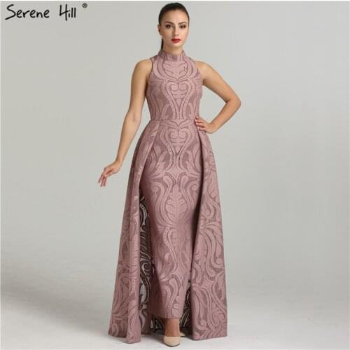 Fashion Mermaid High Collar Formal Evening Dresses Real Photo Sleeveless Sexy Womens Evening Gowns 2020 Serene Hill DQA8004