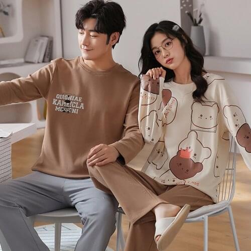 Winter Pajamas Couples Cotton Sleepwear Soft Pyjama Sets Cute Litter Bear Pattern Women Pajama Set Long Sleeve Men Lounge Pijama