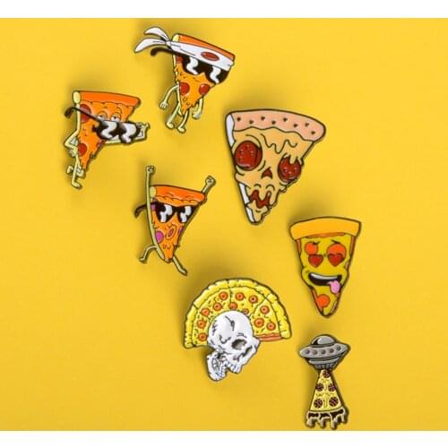 Punk Pizza Cartoon lapel Pin Badges Horror and Cool Skull UFO Enamel Pins and Brooches Creative Denim bag Jewelry for women men
