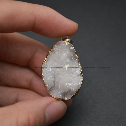 1pc Natural Rough Mineral Clear Druzy Geode Agate Stone Nugget Irregular Original Gemstone Pendant Shiny Fits Necklace Making