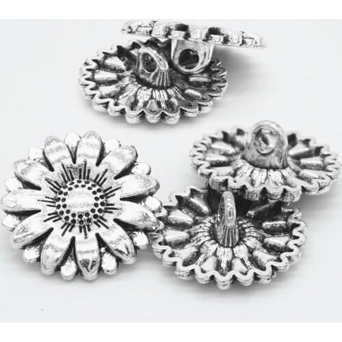 5/10/15Pcs Metal Sunflower Carved Clothes Jeans Buttons Sewing DIY Craft Tibetan Silver Beads Charms Cufflinks Accessories