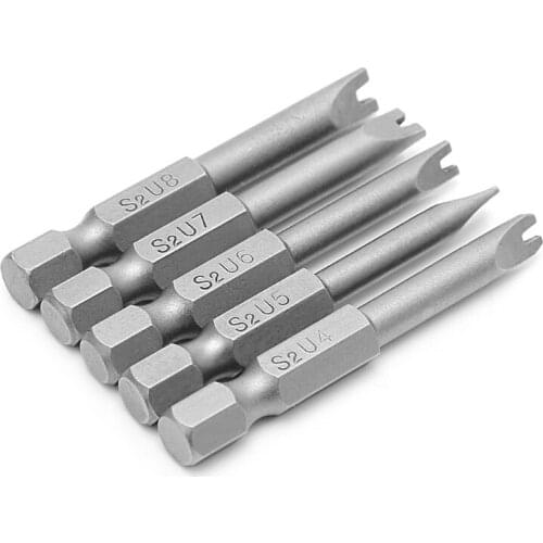 5 Pcs 1/4 Inch S2 Hex Magnetic U Shaped Screwdriver Bits Tools 50mm Length U4-U8 By Irjdksd
