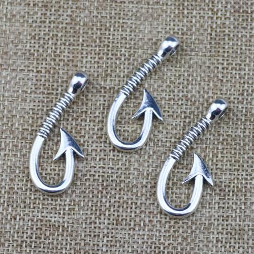 6 Pieces 40*17mm Mixed Alloy Antique Silver Color Fishhook Charms Vintage Pendant Accessory For DIY Jewelry Making