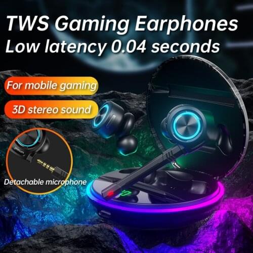 Picun W11 Detachable Mic True Wireless Earphone Low Latency Cell Phone Gaming Bluetooth Headphone TWS Headset With Light