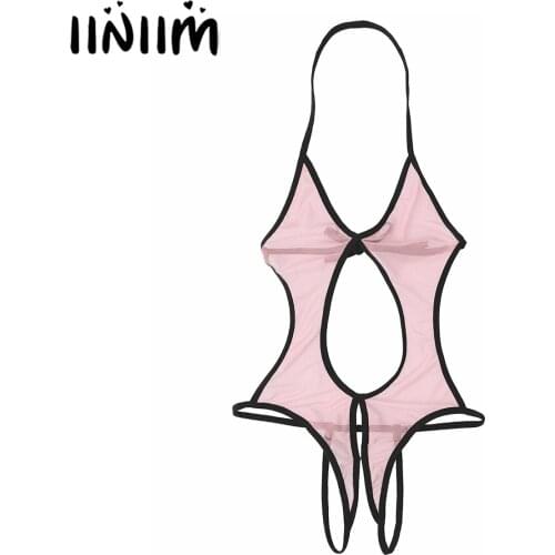 Mens Gay See-through Mesh Exotic Bodysuit Crotchless Open Butt 2020 Sissy Lingerie Teddies Porno Underwear Babydoll Nightwear