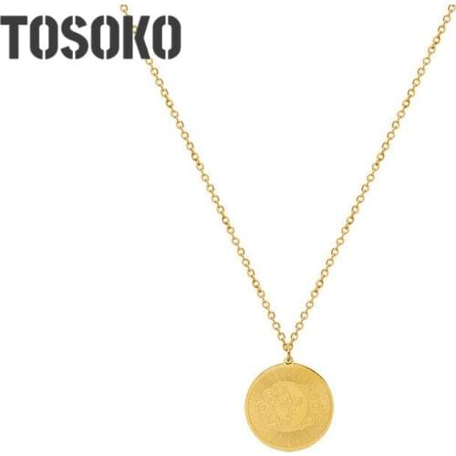 TOSOKO Stainless Steel Jewelry Sun Moon Face Pendant Necklace Womens Fashion Clavicle Chain BSP953