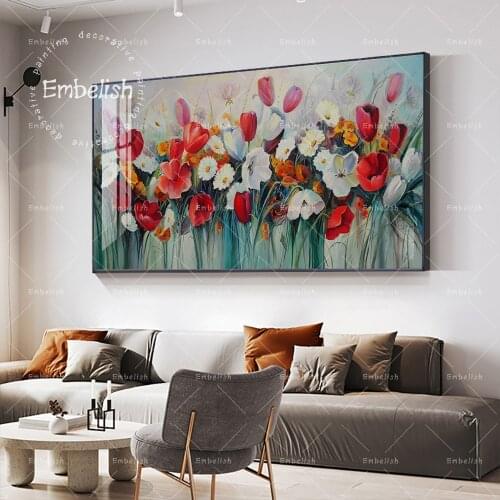 Embelish Bouquet Of Red White Tulips Flower Artworks Modern Home Decor Posters For Living Room Wall Art Pictures Canvas Painting