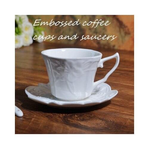 European Embossed Coffee Cup White Ceramic Flower Tea Cup Hotel Western Restaurant Afternoon Tea Home Drinkware Free Shipping