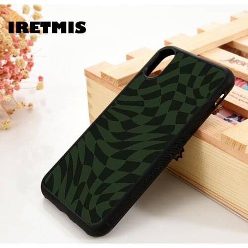 Iretmis 5 5S SE 6 6S TPU Rubber Phone Case Cover for iPhone 7 8 Plus X Xs 11 12 MINI Pro Max XR Green and Black Liquid Checkers