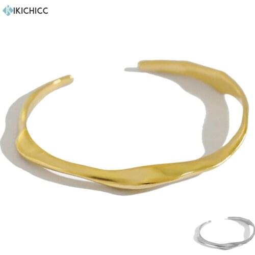 KIKICHICC New 925 Sterling Silver Gold Irregular Plain Bangle Wedding Gift Women 2021 Fashion Fine Jewelry Rock Punk
