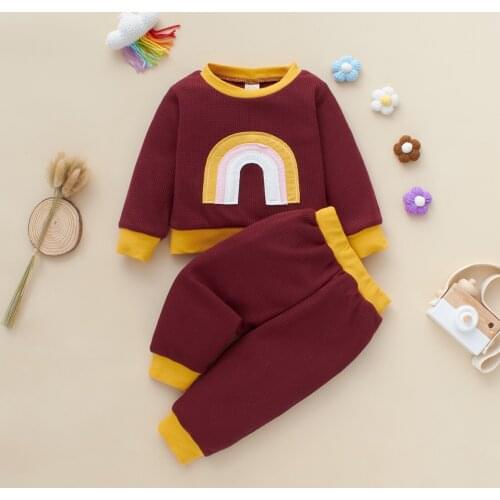 Infant Baby Spring Fall Suit Set Toddler Boys Girls Rainbow Printed O-Neck Long Sleeve Tops+Long Pants Casual Outfits for 3-24M